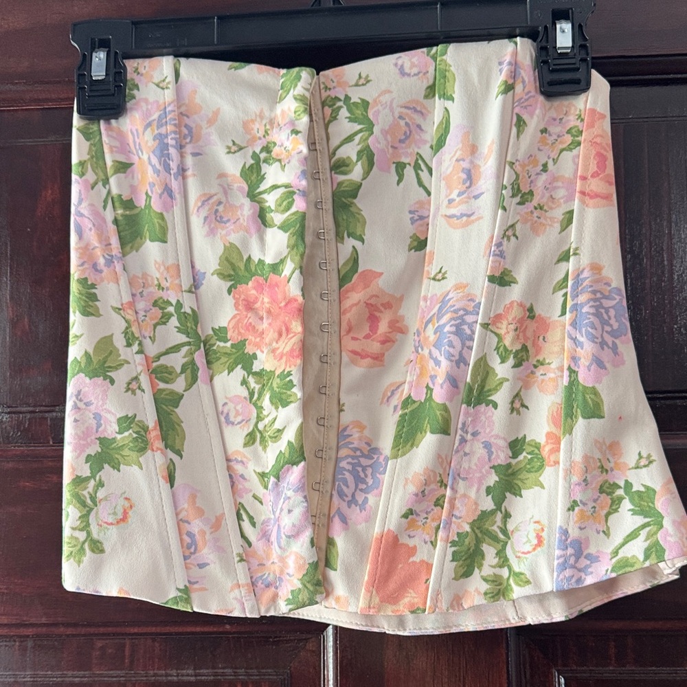 Zara Floral Corset in Cream, Pink & Green